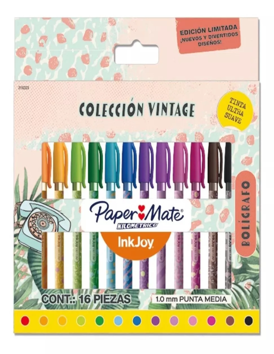 Foto 3 pulgar | 16 Boligrafo Vintage Colores Punta Media 1.0mm + Gratis Termo Güish De Regalo