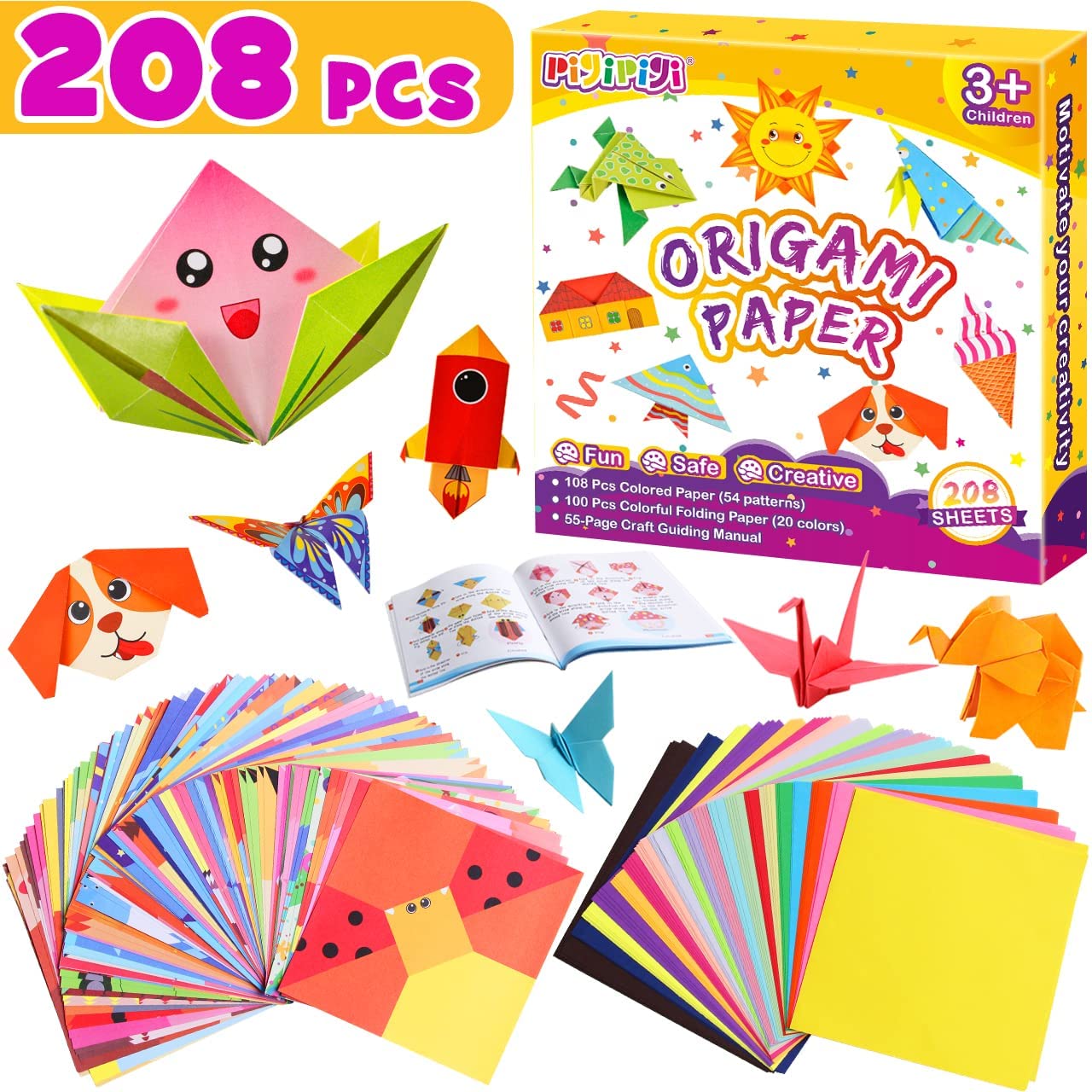 Foto 1 | Set De Papel Artesanal De Origami Pigipigi, 208 Hojas, 54 Patrones - Venta Internacional.