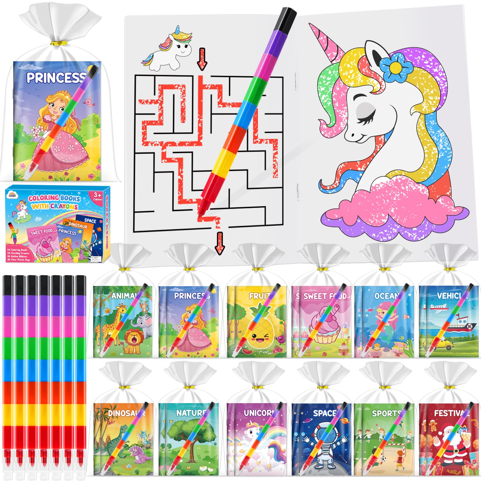 Foto 2 pulgar | Set De Libros Para Colorear Zmlm 24 Con 24 Crayones Apilables Y 26 Bolsas - Venta Internacional.