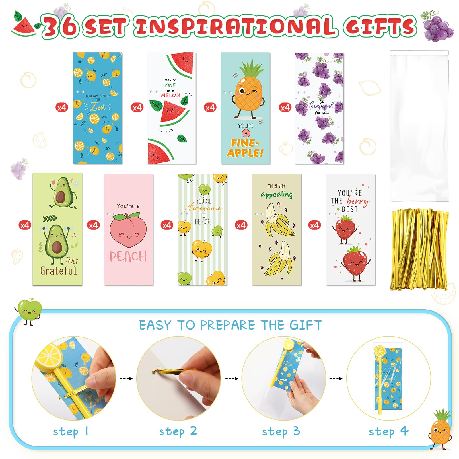 Foto 3 pulgar | Set De Regalo Spakon 36 Bolígrafos Inspiradores Con Divertidas Tarjetas Y Bolsas - Venta Internacional.