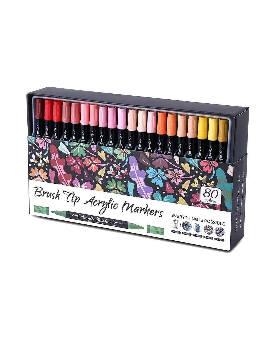80 Plumones Punta Pincel Acrílico Colores Brush $771