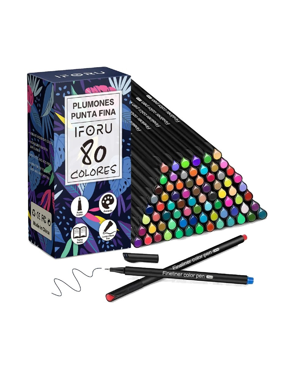 Foto 2 pulgar | Plumones Punta Pincel Fineliner 80 Pzs 0.4mm + Termo Güish Gratis