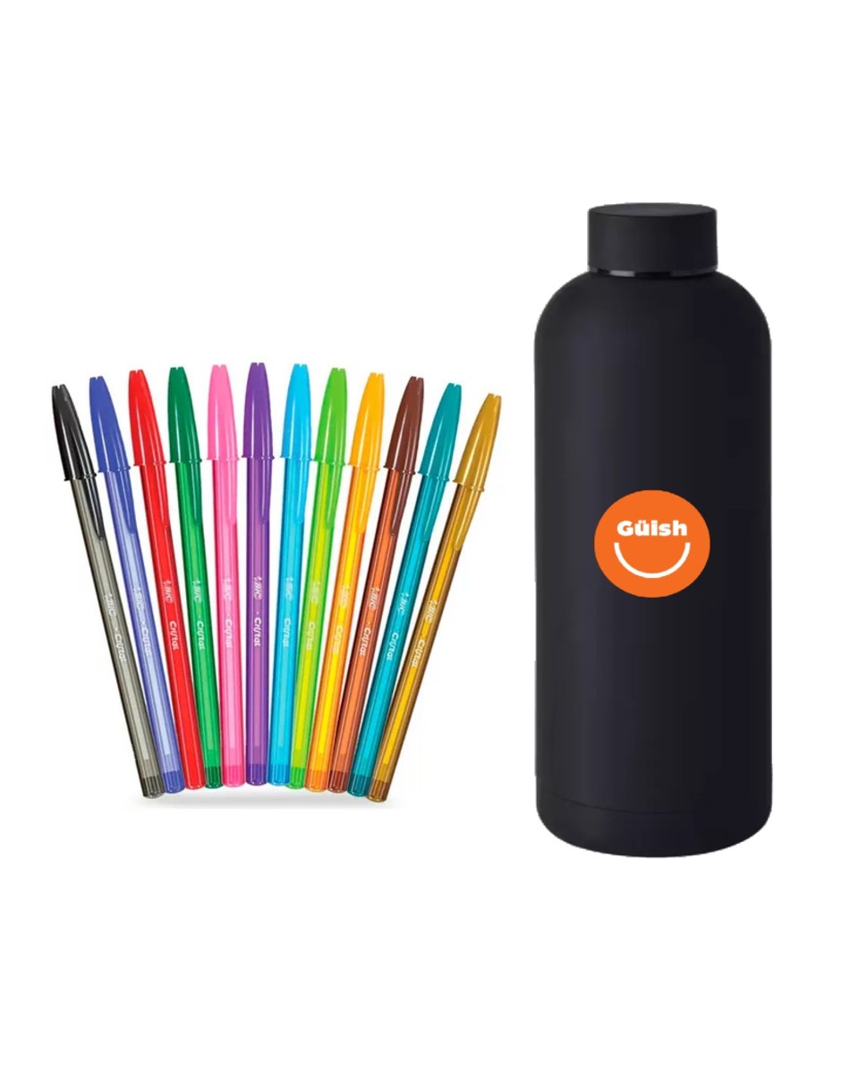 Foto 2 pulgar | Boligrafo Bic Cristal Tinta Surtidos + Termo Güish Gratis