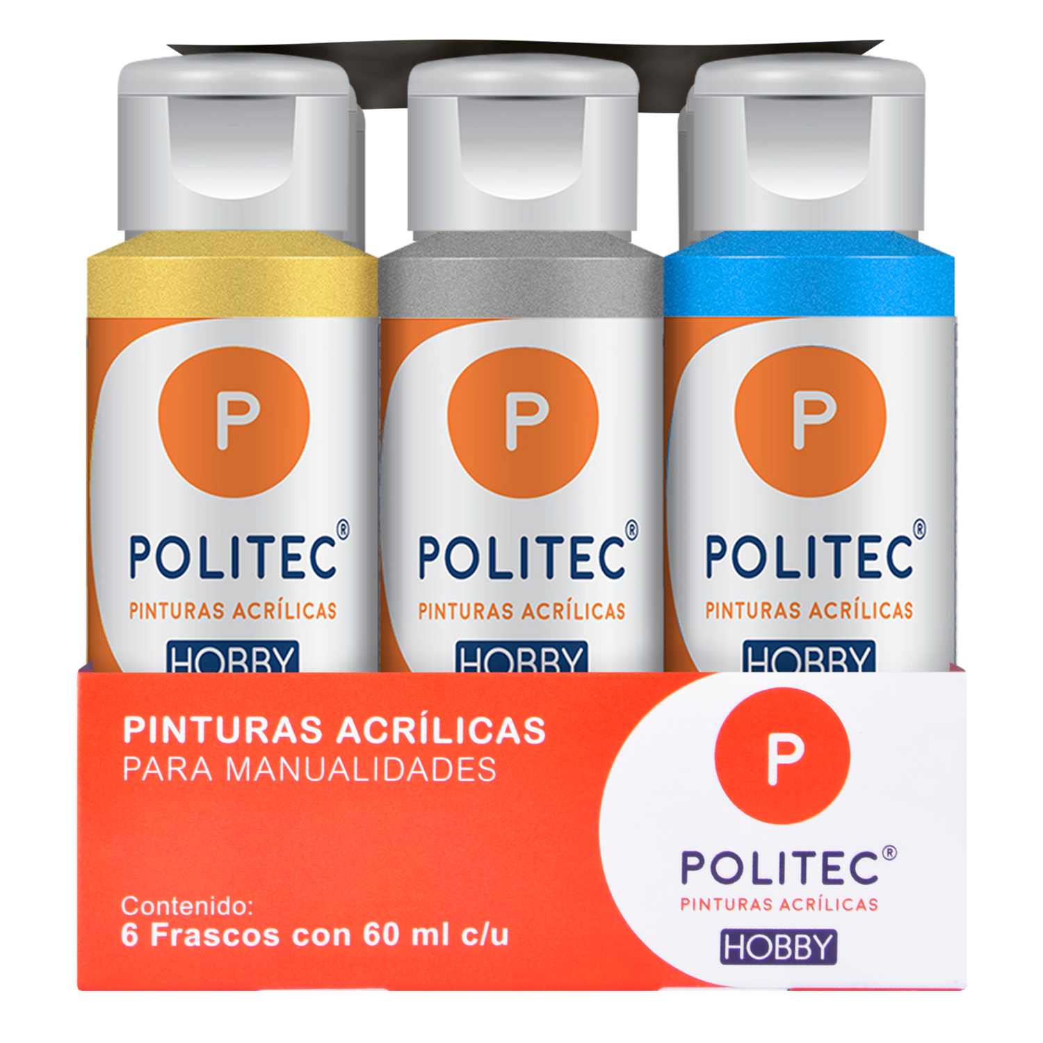 Foto 1 | Set De Pintura Acrílica Metalica Linea Hobby 6 Piezas Politec
