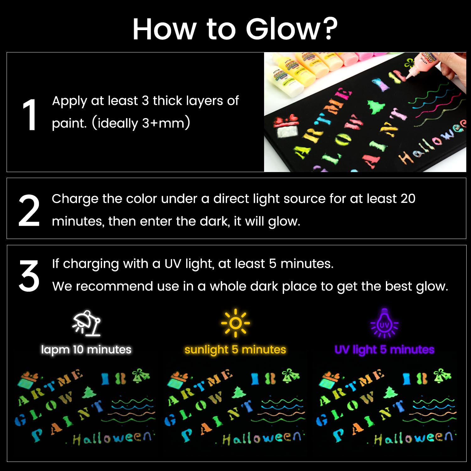 Foto 6 pulgar | Pintura Artme Que Brilla En La Oscuridad  18 Colores Brillantes  22 Ml  Luz Negra - Venta Internacional.
