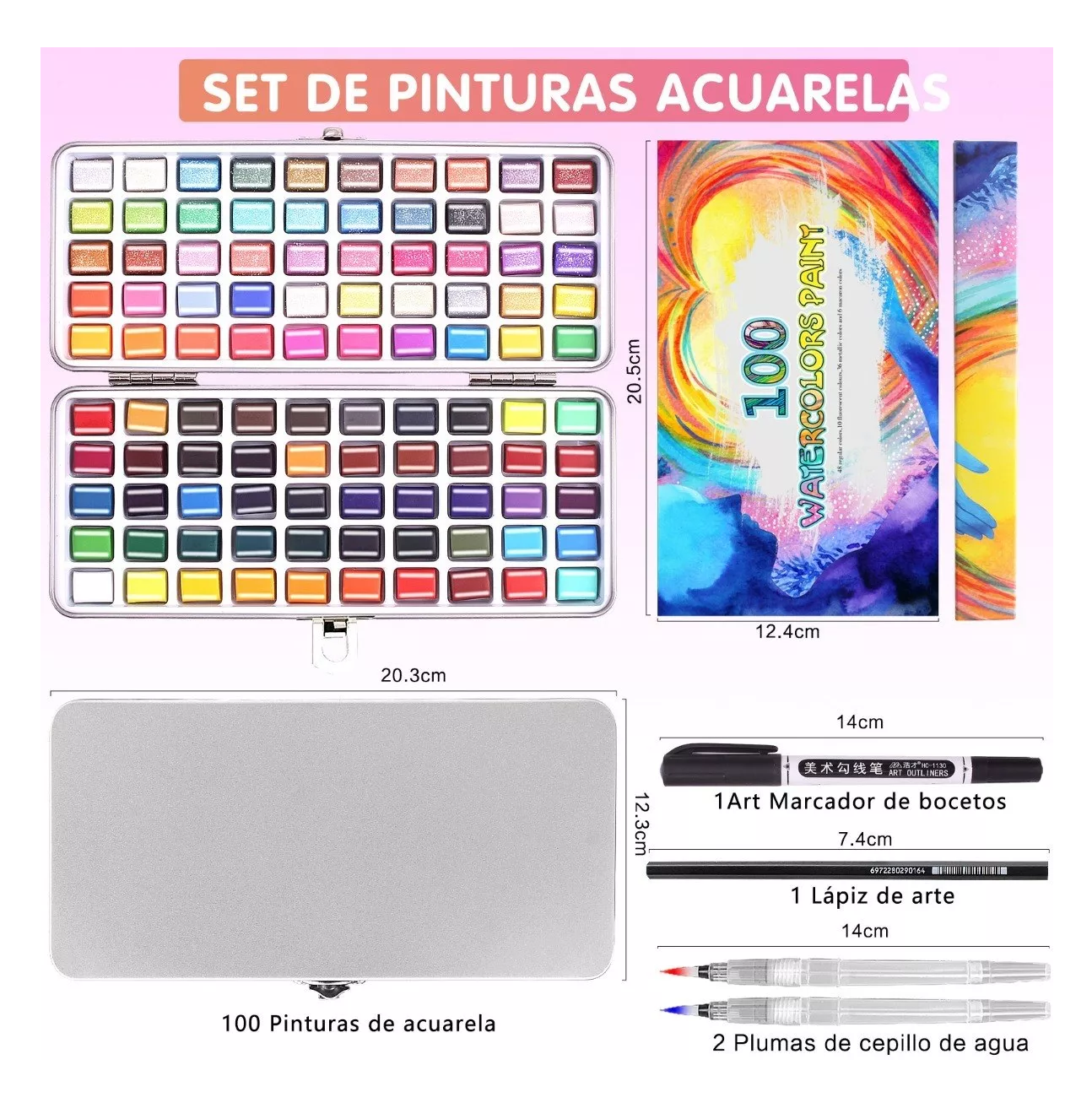 Foto 4 pulgar | Conjunto de Acuarelas con Estuche de Metal 100 Colores