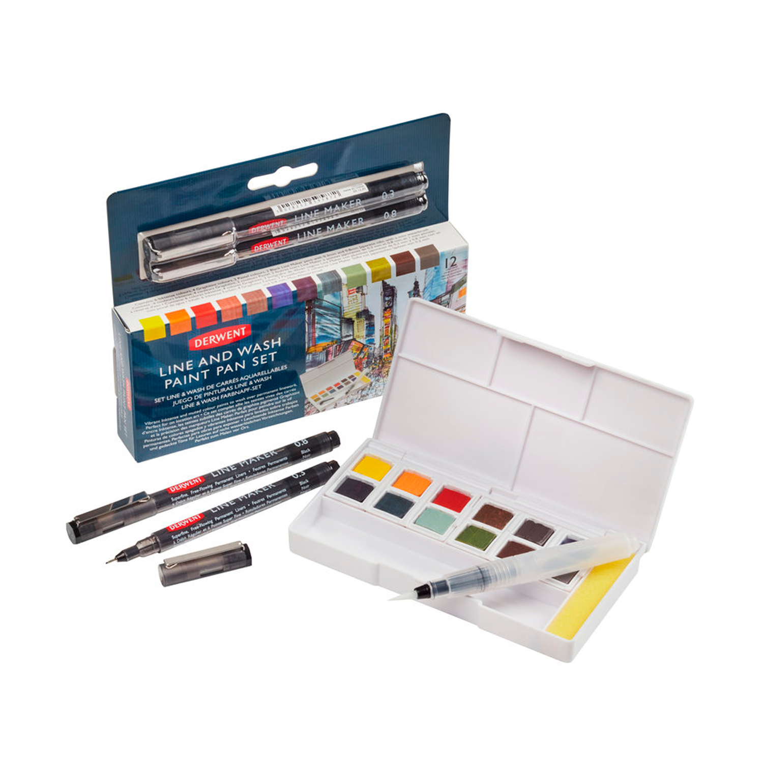 Foto 1 | Estuche De Acuarela Con 12 Pastillas Line And Wash Derwent