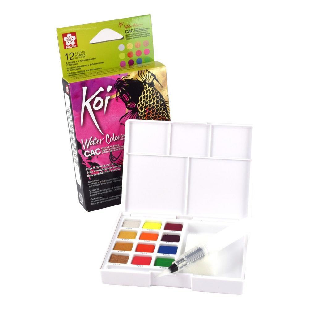 Acuarela Koi 12 Colores Fluorescente Y Pincel Sakura