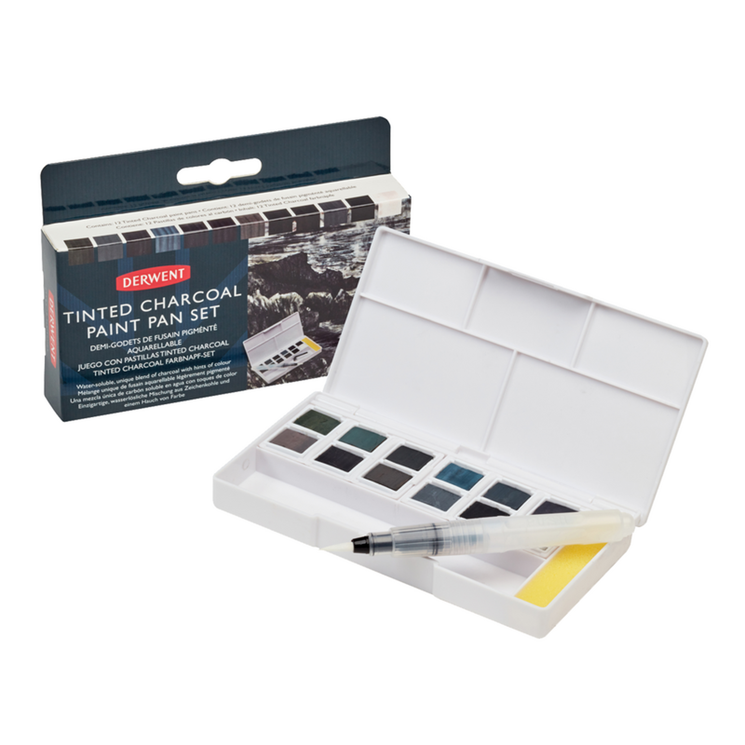 Foto 2 pulgar | Estuche de Acuarela Con 12 Pastillas Tinted Charcoal Derwent