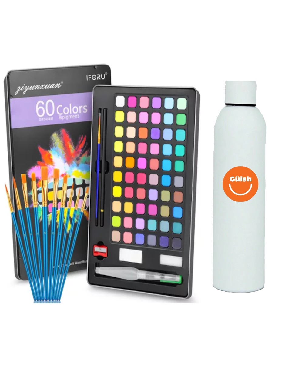 Set De Arte Acuarelas Profesional 60 Coloes + Termo Güish Gratis