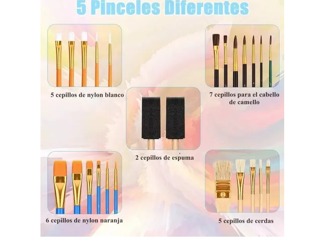 Foto 4 pulgar | Xtellar Super-set De Pinceles Premium Para Pintura Acuarela  Acrílica Y Óleo  Juego De 25
