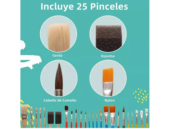 Foto 6 pulgar | Xtellar Super-set De Pinceles Premium Para Pintura Acuarela  Acrílica Y Óleo  Juego De 25