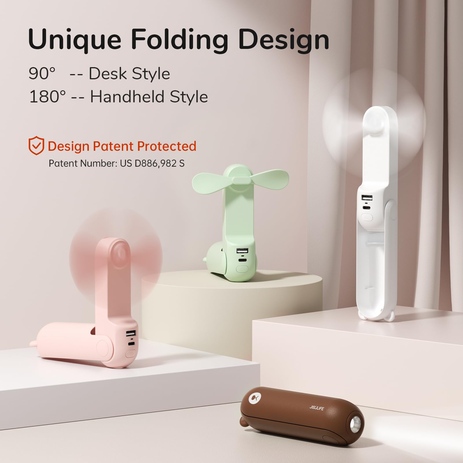 Foto 4 pulgar | Miniventilador Portátil Jisulife 3 en 1 Usb Recargable Rosa - Venta Internacional