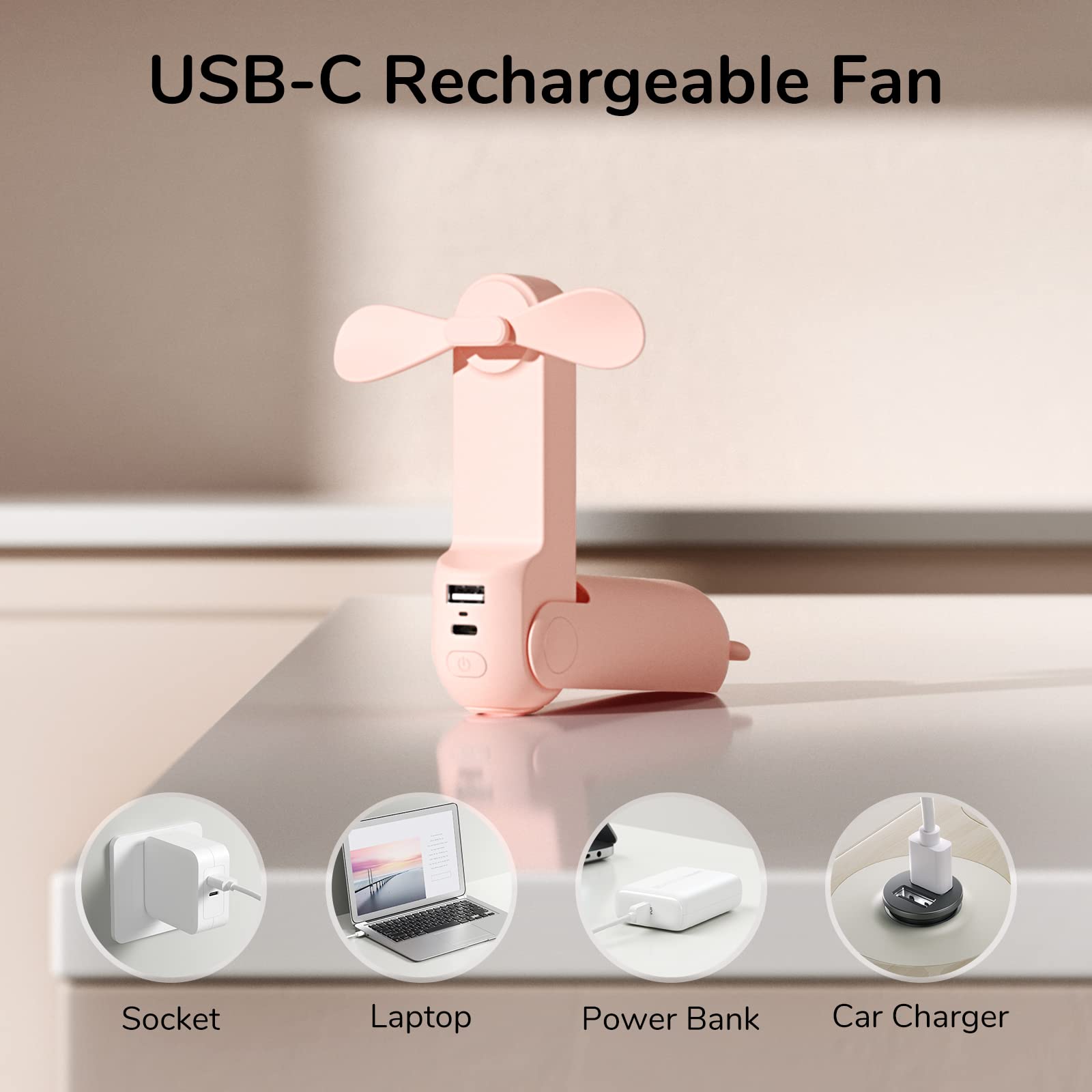 Foto 6 pulgar | Miniventilador Portátil Jisulife 3 en 1 Usb Recargable Rosa - Venta Internacional