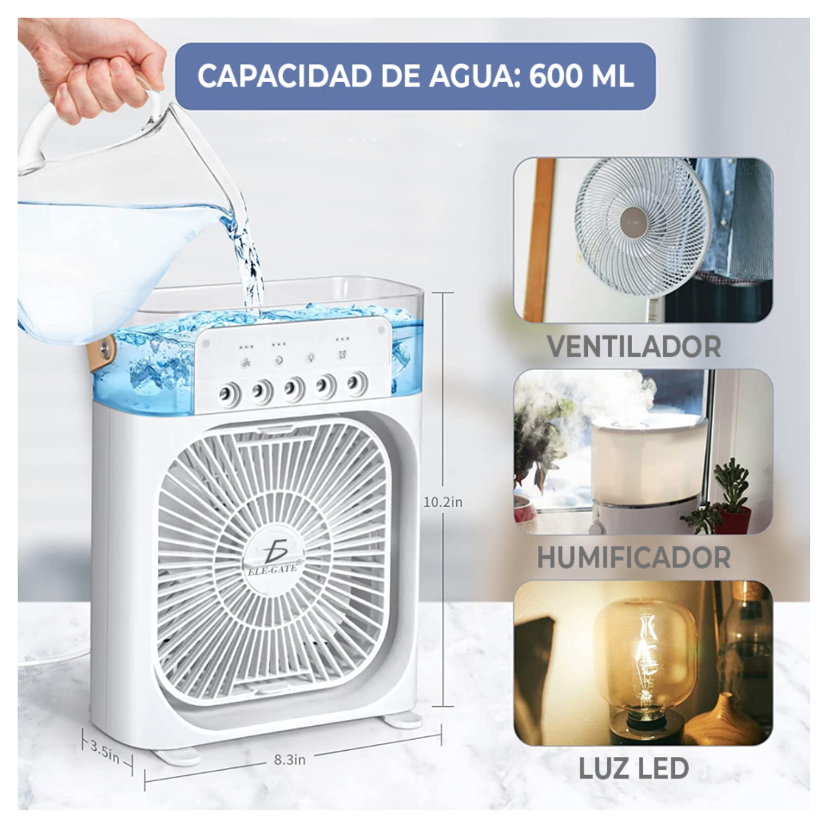 Foto 6 pulgar | Mini Aire Acondicionado Portátil Elegate Humidificador de Aire/ Ventilador/ Luz Led 4 en 1