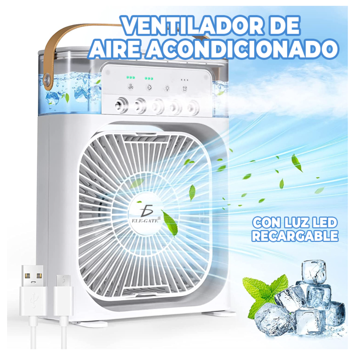 Foto 7 pulgar | Mini Aire Acondicionado Portátil Elegate Humidificador de Aire/ Ventilador/ Luz Led 4 en 1