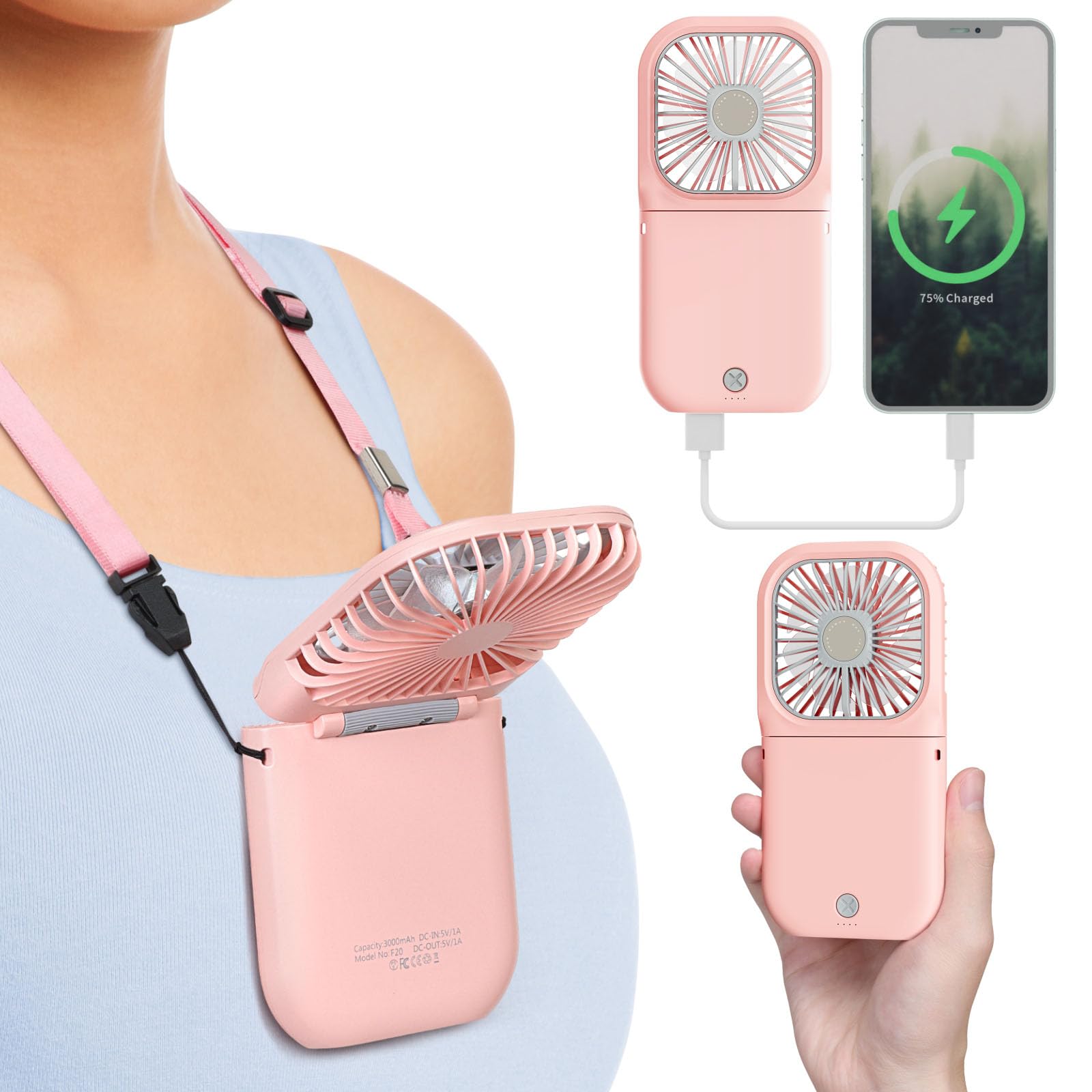 Foto 2 pulgar | Ventilador de Mano F-color Mini Portátil Recargable Rosa - Venta Internacional