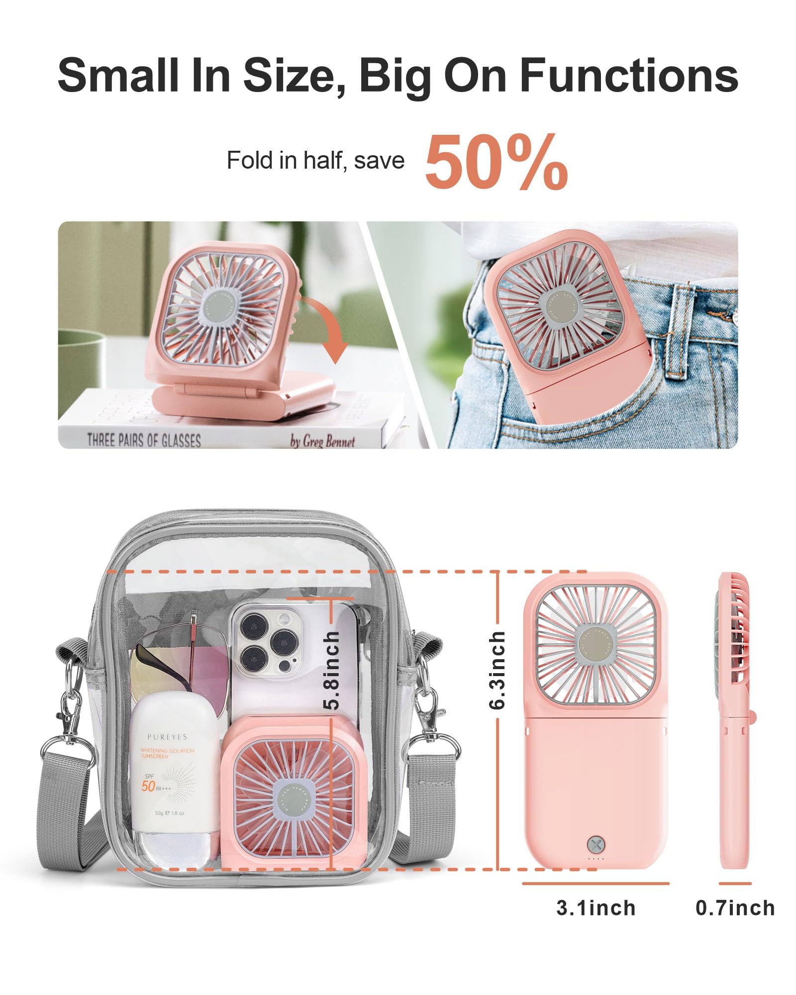 Foto 3 pulgar | Ventilador de Mano F-color Mini Portátil Recargable Rosa - Venta Internacional