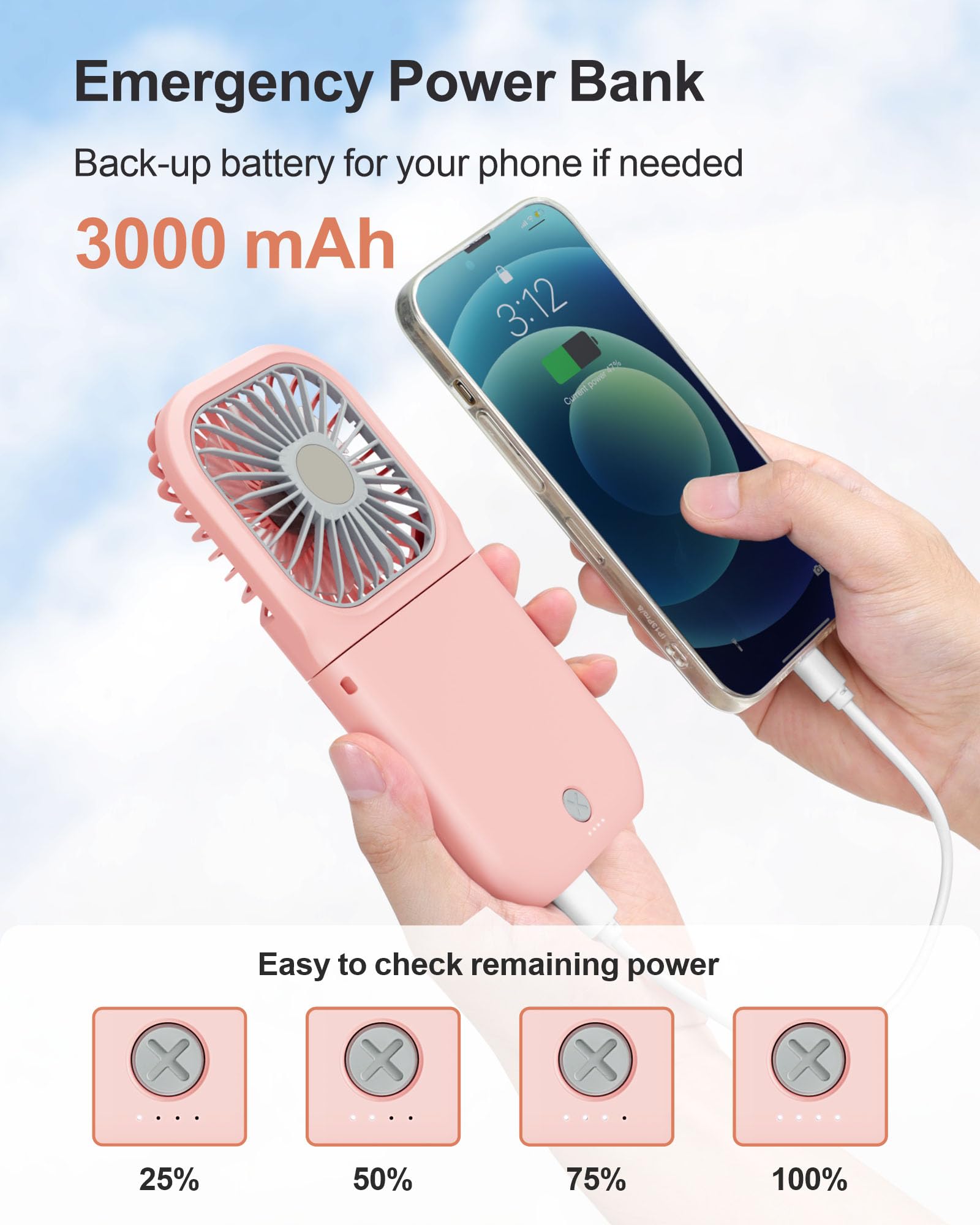 Foto 5 pulgar | Ventilador de Mano F-color Mini Portátil Recargable Rosa - Venta Internacional