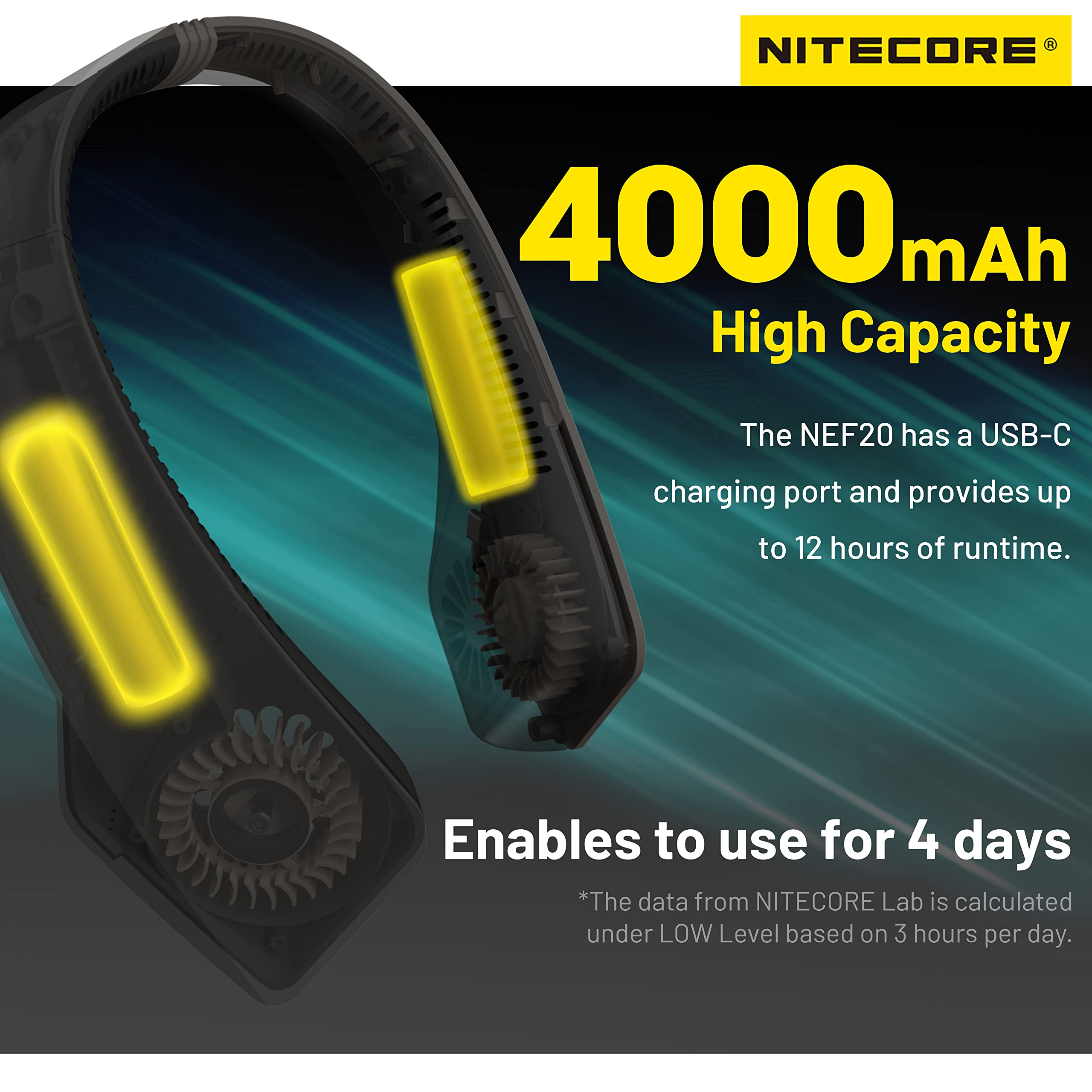 Foto 7 pulgar | Ventilador de Cuello Nitecore Portátil Nef20 Batería 4000 Mah - Venta Internacional
