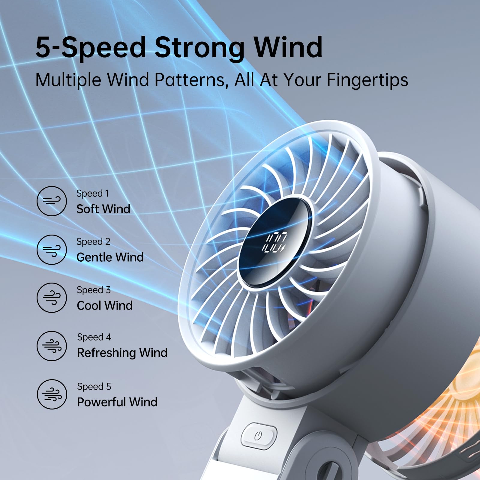 Foto 3 | Ventilador Portátil Jisulife Life7 con Pantalla Led 5000 mAh Gris - Venta Internacional