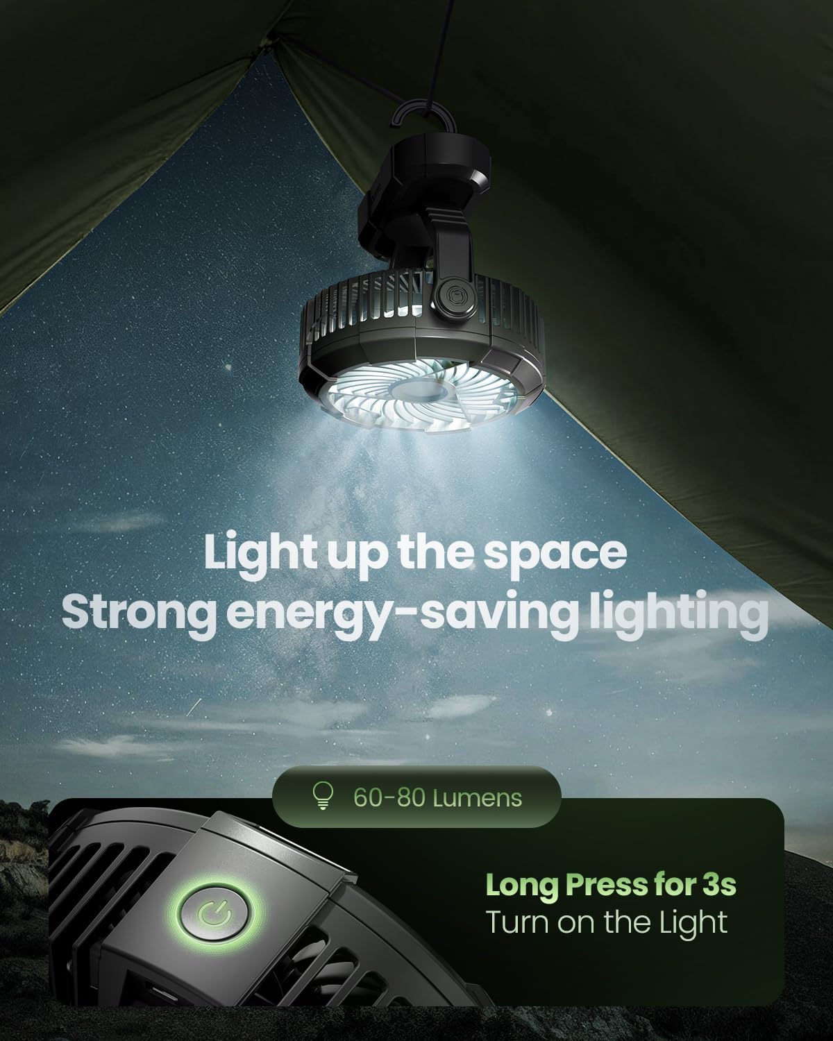 Foto 6 pulgar | Ventilador Portátil para Acampar Gaiatop de 7 Pulgadas con Linterna Led - Venta Internacional