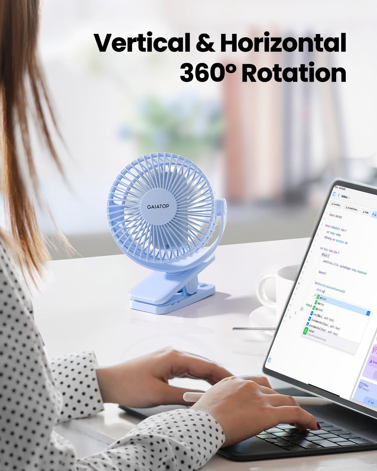 Foto 3 pulgar | Ventilador Portátil con Clip Gaiatop Azul Claro - Venta Internacional