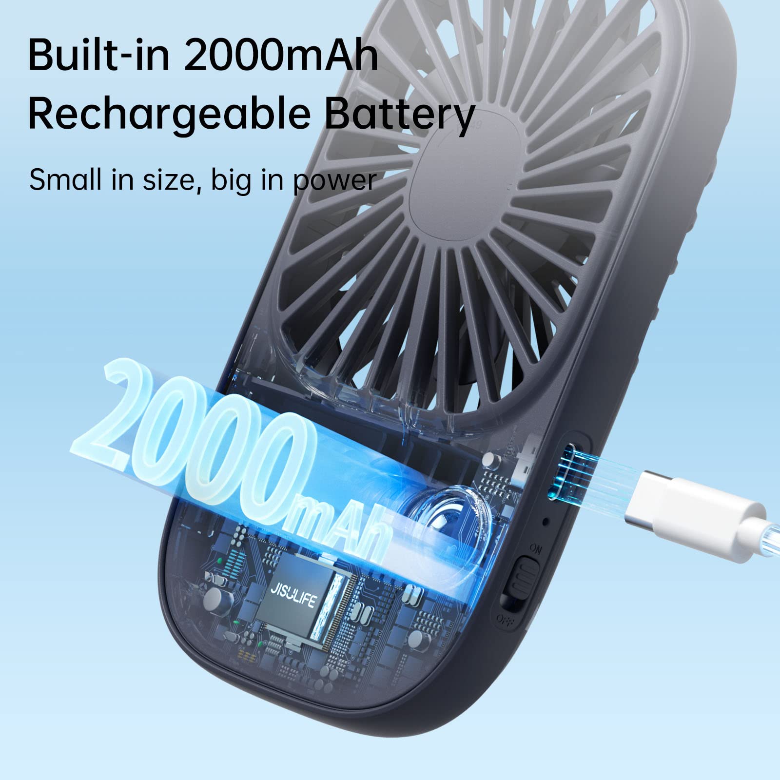 Foto 5 pulgar | Miniventilador Portátil Jisulife Recargable por Usb Azul - Venta Internacional