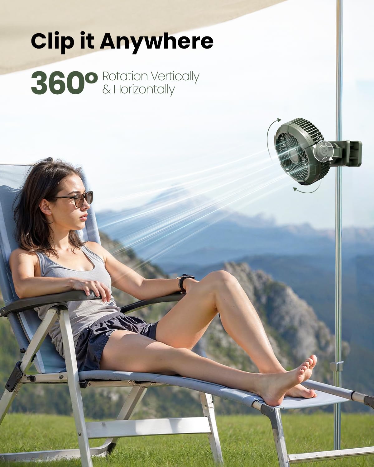 Foto 4 pulgar | Ventilador de Camping Gaiatop 4000 mAh con Luz Recargable y 3 Velocidades