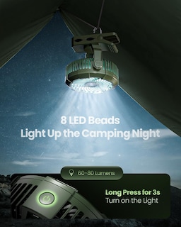 Foto 4 | Ventilador de Camping Gaiatop 4000 mAh con Luz Recargable y 3 Velocidades