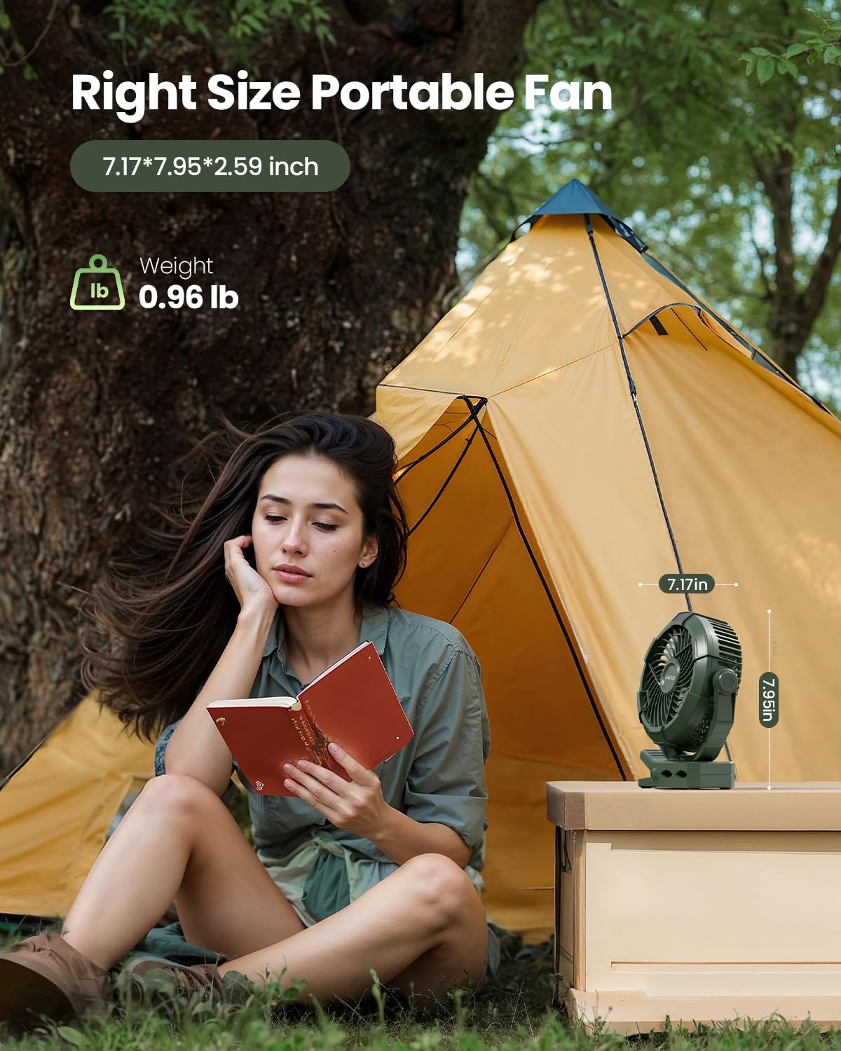 Foto 7 pulgar | Ventilador de Camping Gaiatop 4000 mAh con Luz Recargable y 3 Velocidades