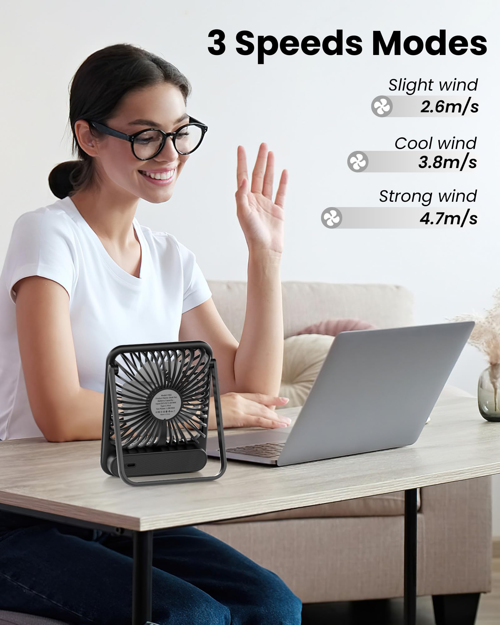 Foto 7 pulgar | Ventilador de Escritorio Koonie Ultrasilencioso Batería de 2.5 A 11 H 3 Velocidades USB - Venta Internacional