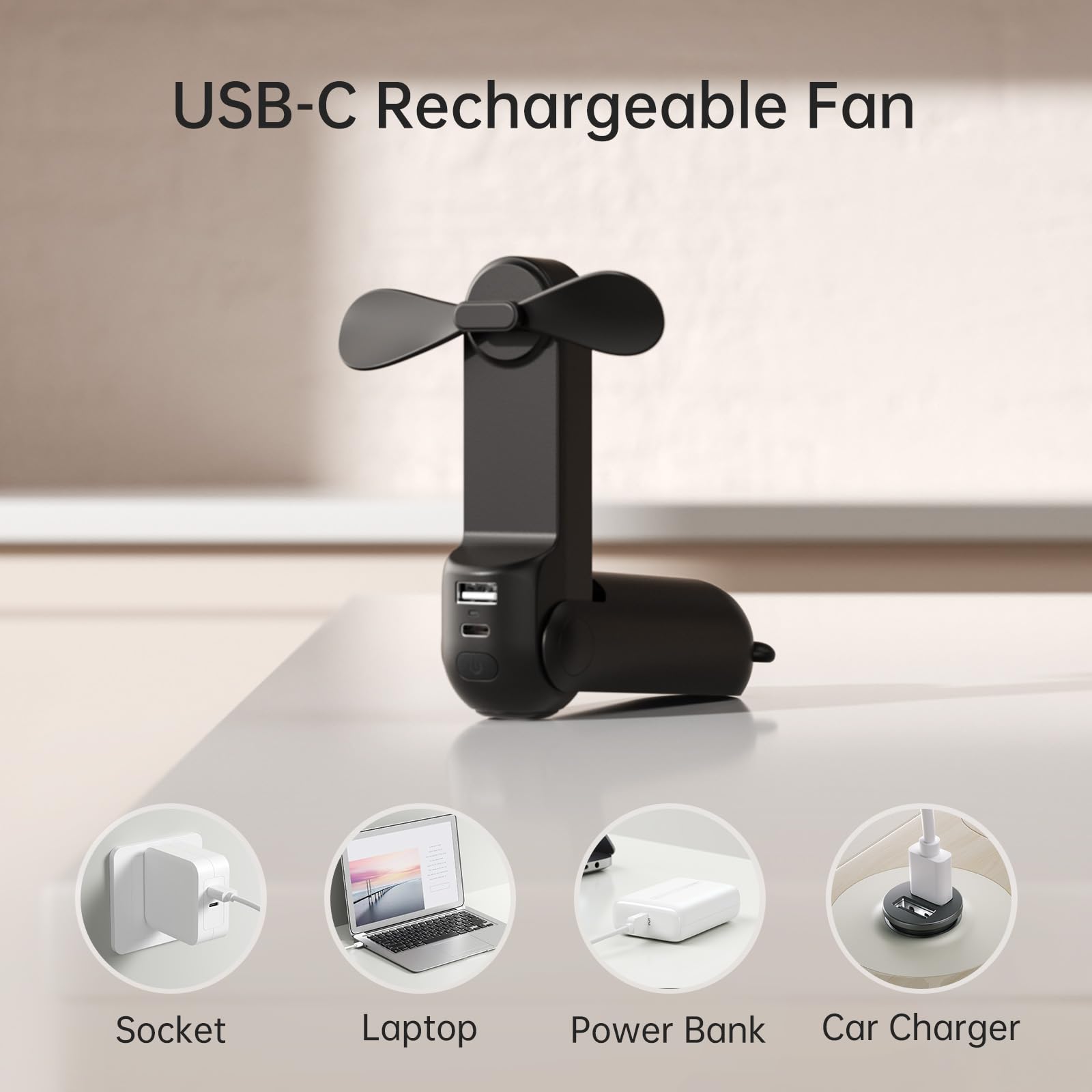 Foto 5 pulgar | Miniventilador Portátil Jisulife 3 En 1, Recargable Por Usb Y Batería Externa - Venta Internacional.