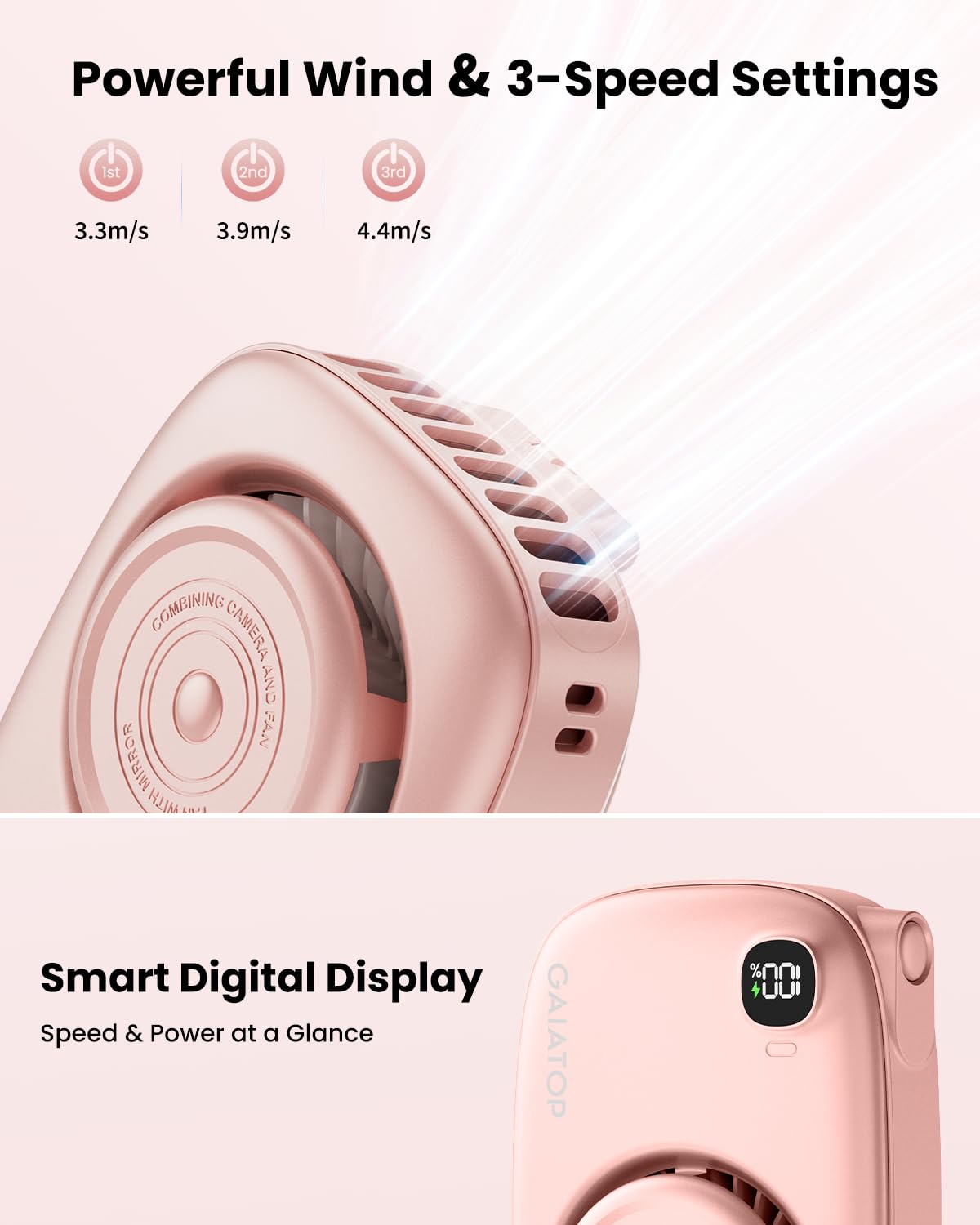 Foto 7 pulgar | Ventilador De Cuello Portátil Gaiatop Mini Recargable Con Espejo Giratorio De 360° - Venta Internacional.