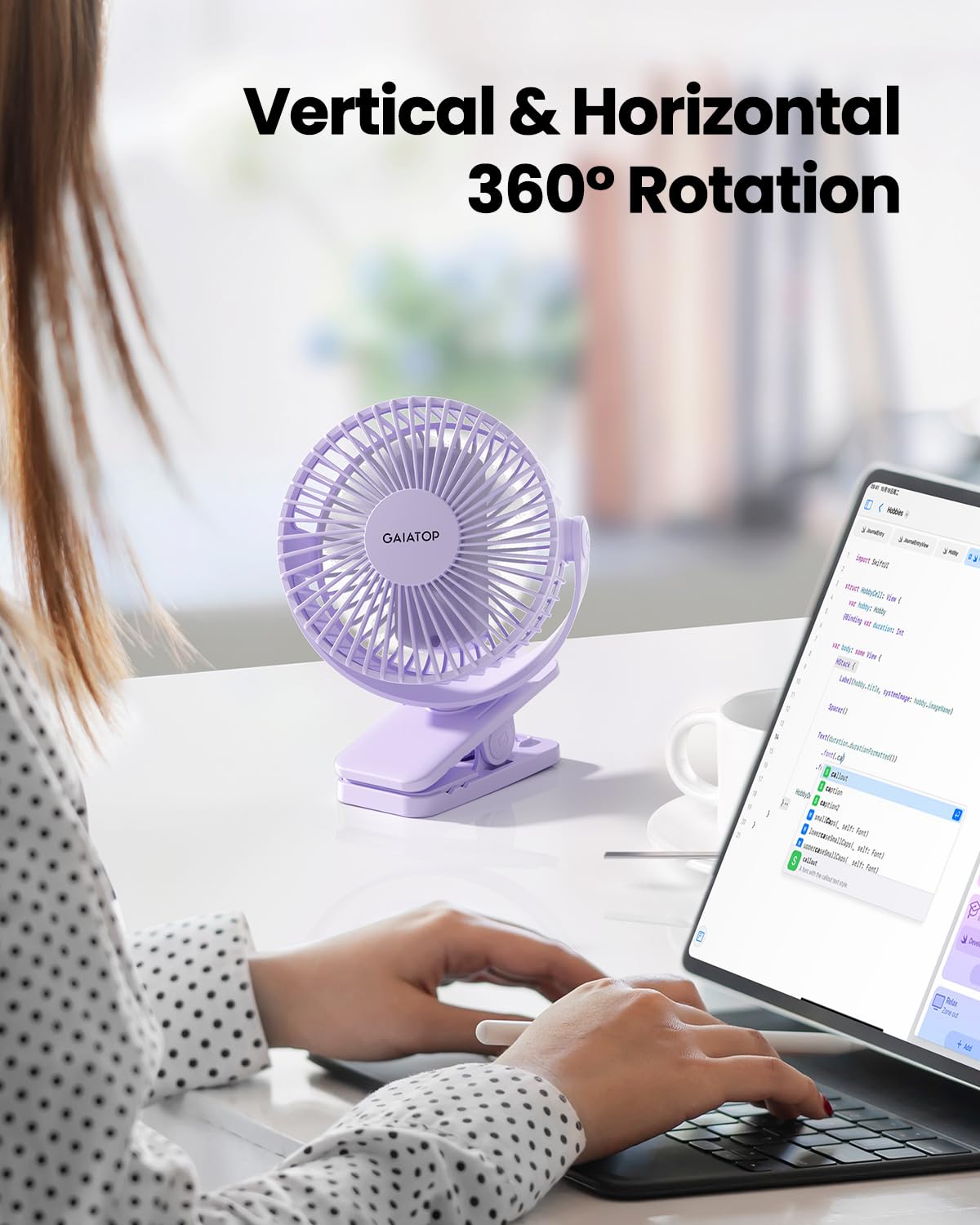 Foto 3 pulgar | Ventilador Portátil Con Clip Gaiatop Gaiatop, Funciona Con Pilas, Color Morado - Venta Internacional.