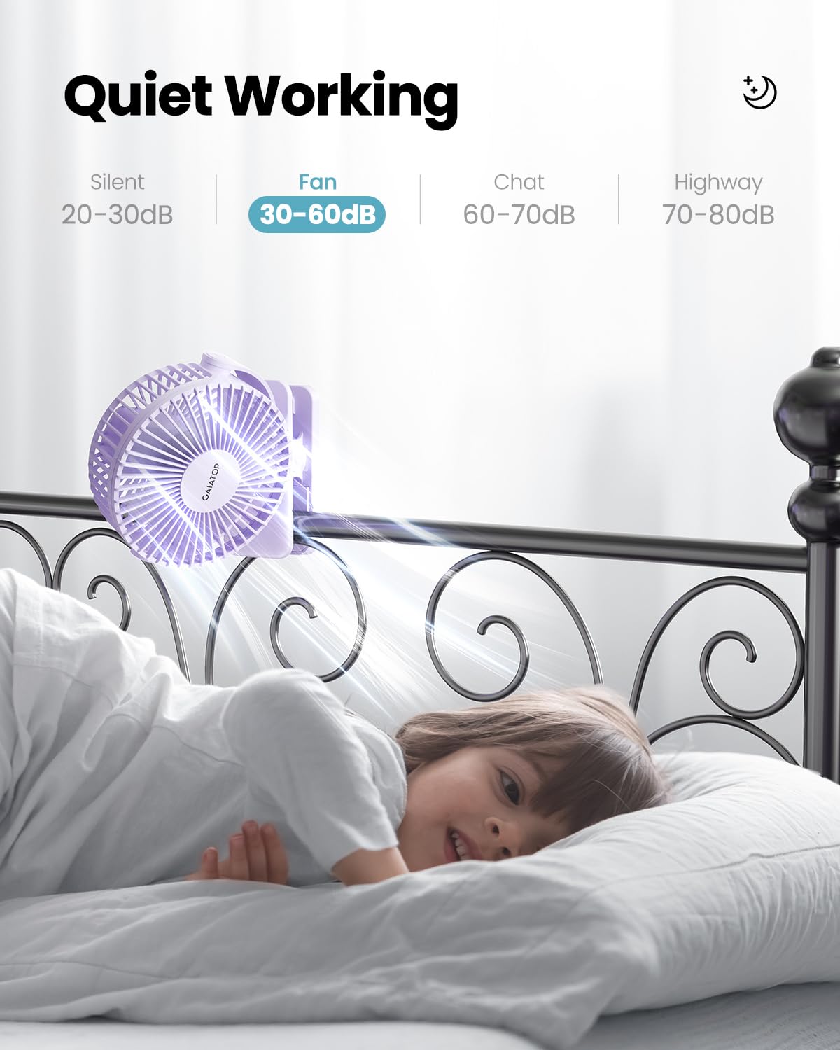 Foto 6 pulgar | Ventilador Portátil Con Clip Gaiatop Gaiatop, Funciona Con Pilas, Color Morado - Venta Internacional.