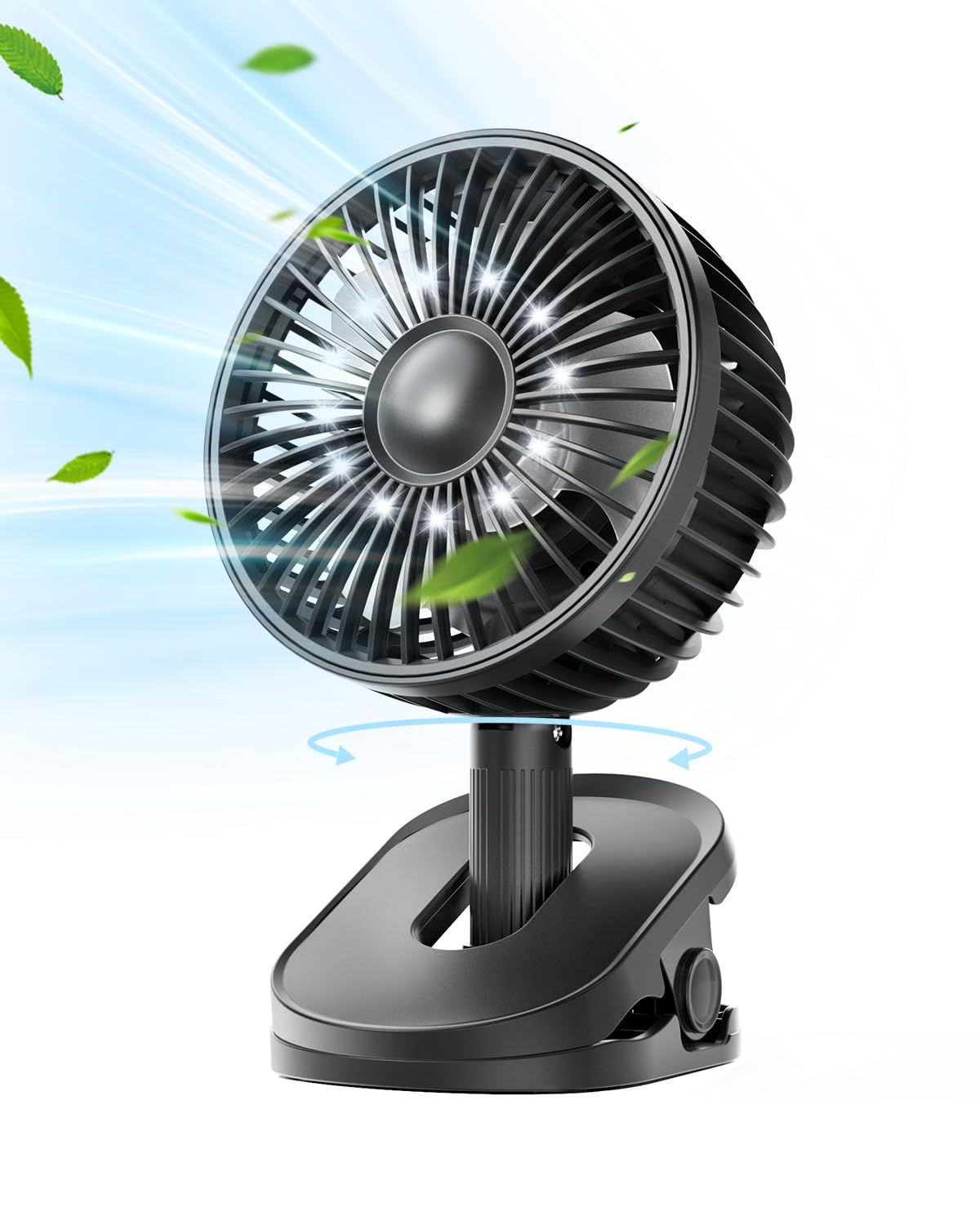 Ventilador Con Clip Gaiatop De 4000 Mah, Funciona Con Pilas, Luz Y Gancho - Venta Internacional.