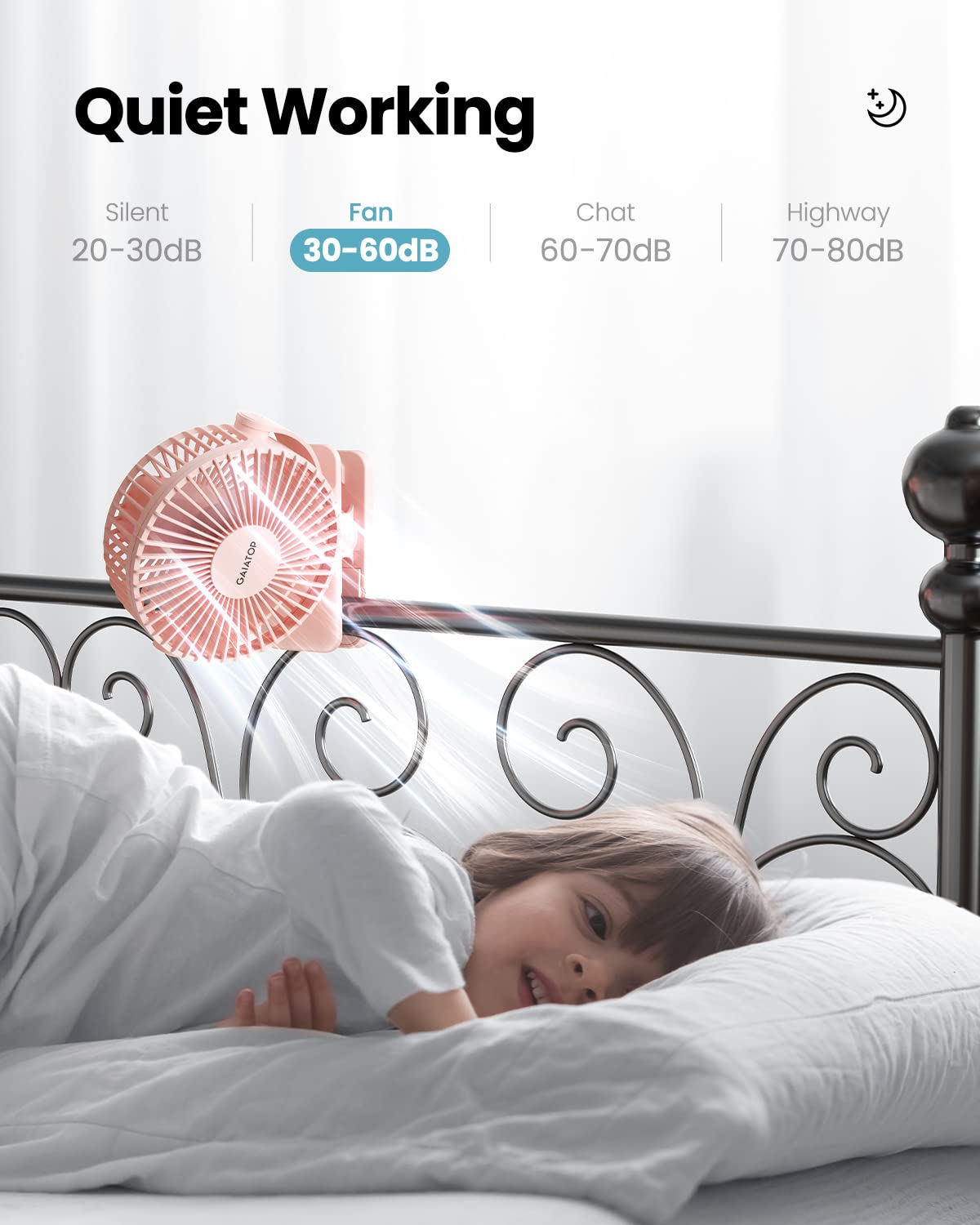 Foto 5 | Ventilador Portátil Con Clip Gaiatop Gaiatop, Funciona Con Pilas, Color Rosa - Venta Internacional.