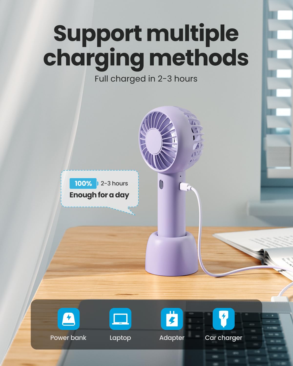 Foto 7 pulgar | Mini Ventilador Portátil Gaiatop Potente y Recargable con 3 Velocidades color Morado - Venta Internacional