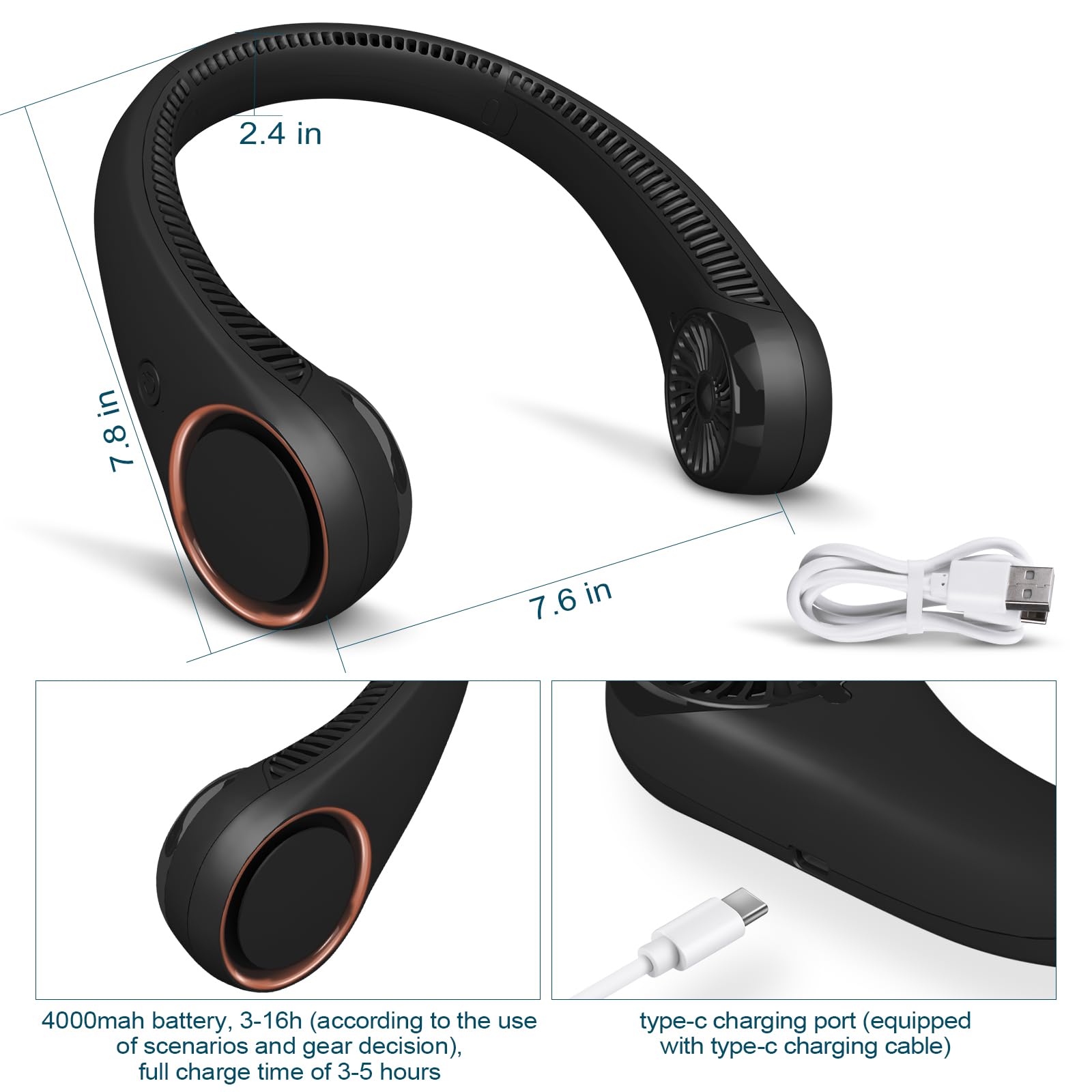 Foto 5 pulgar | Ventilador de Cuello Civpower Portátil Recargable Negro - Venta Internacional