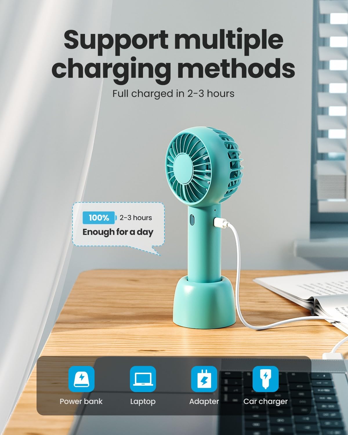 Foto 7 pulgar | Ventilador Portátil Gaiatop Bp26 De 3 Velocidades Recargable Por Usb - Venta Internacional