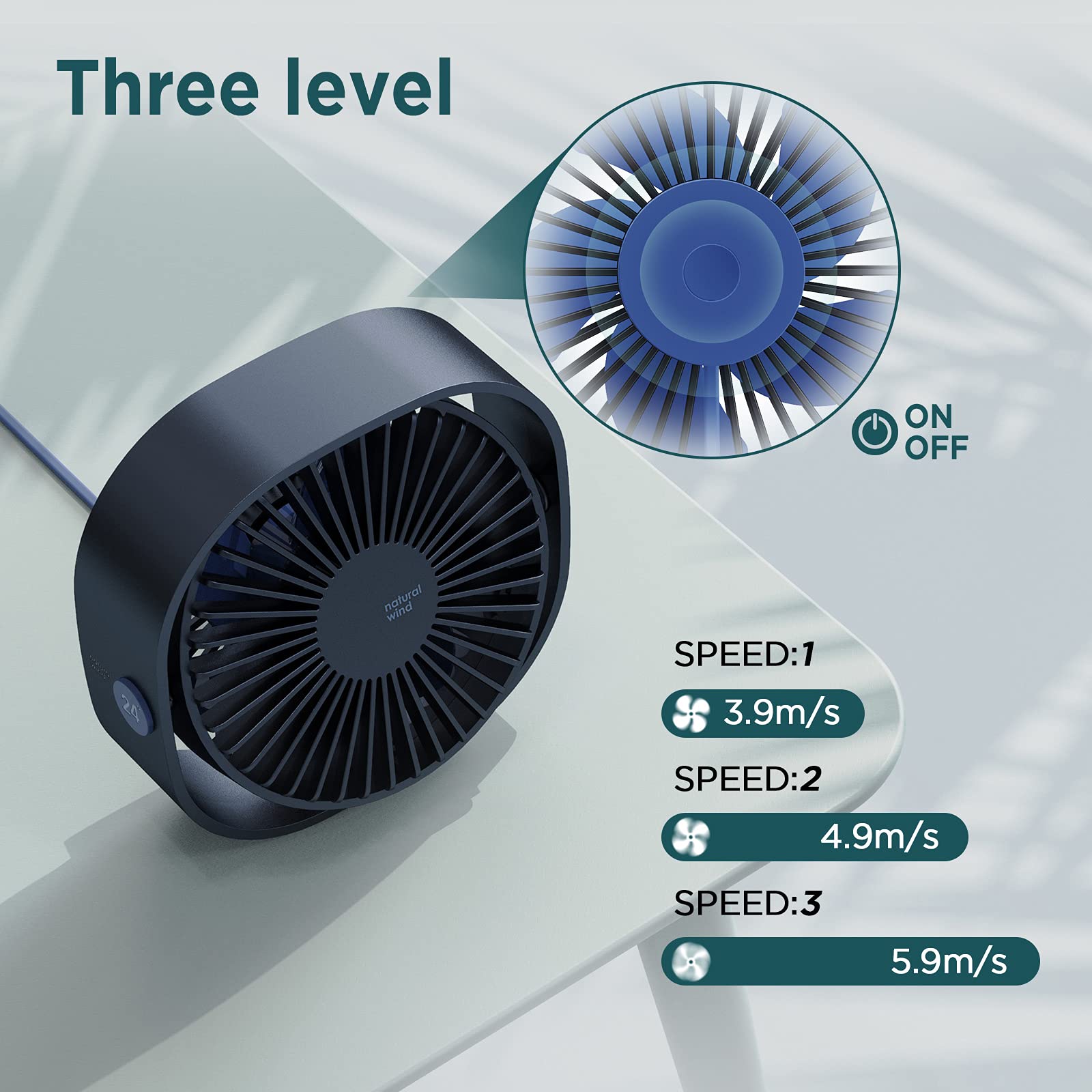 Foto 4 pulgar | Ventilador de Escritorio Easyacc USB 3 Velocidades Giratorio 360° - Venta Internacional