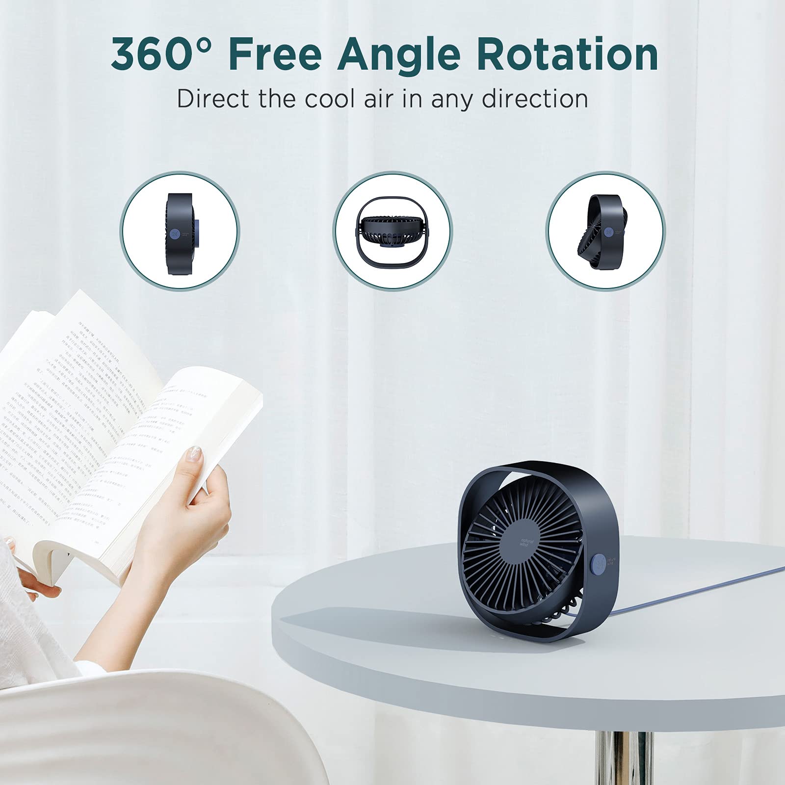 Foto 4 | Ventilador de Escritorio Easyacc USB 3 Velocidades Giratorio 360° - Venta Internacional