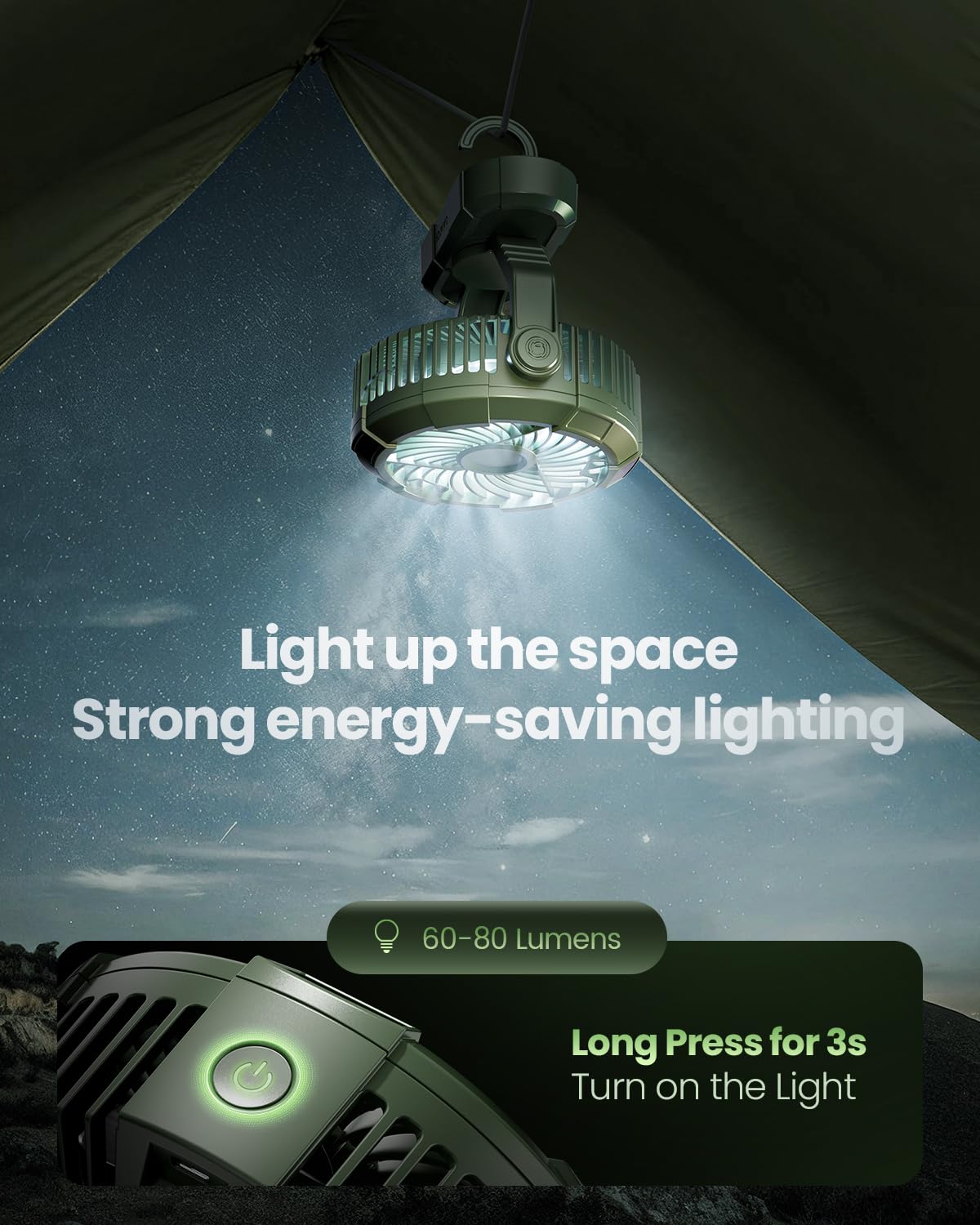 Foto 6 pulgar | Ventilador Portátil para Acampar Gaiatop de 8 Pulgadas con Linterna LED de 4000 mAh - Venta Internacional