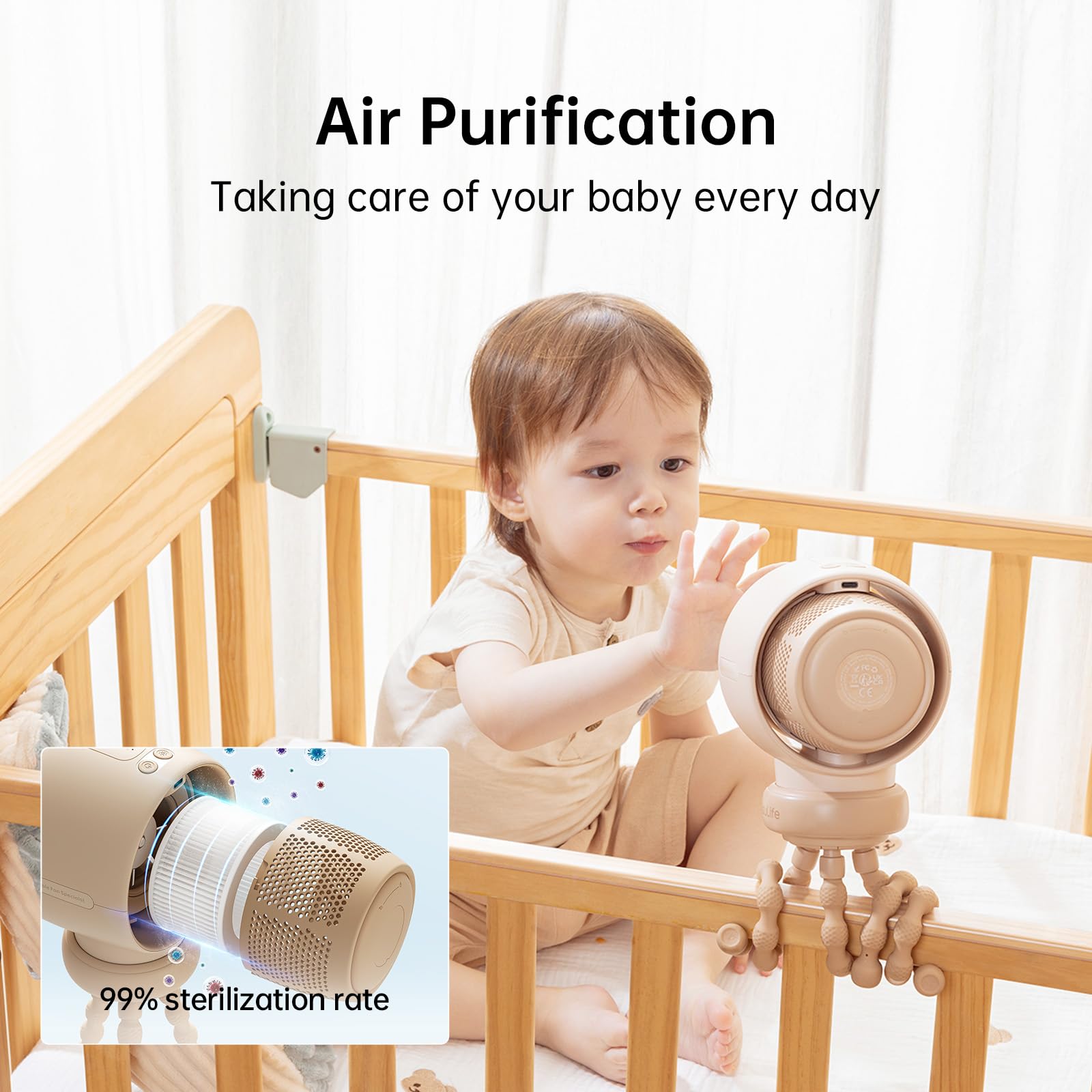 Foto 4 pulgar | Ventilador Para Cochecito Jisulife Con Turbina Sin Aspas Y Purificador De Aire, Color Marrón - Venta Internacional.