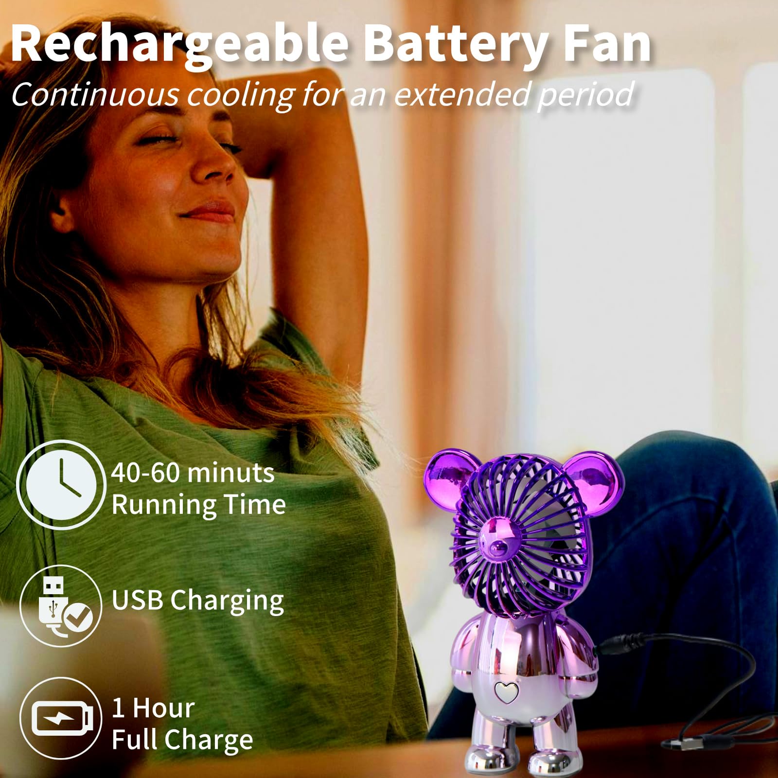 Foto 2 | Miniventilador Portátil Generic Bear, Portátil, Recargable Por Usb - Venta Internacional.