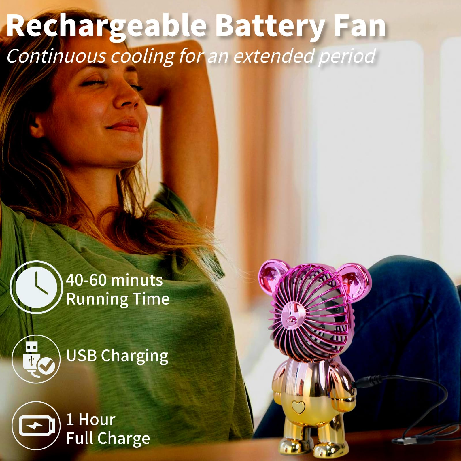 Foto 2 | Miniventilador Portátil Generic Bear, Portátil, Recargable Por Usb - Venta Internacional.