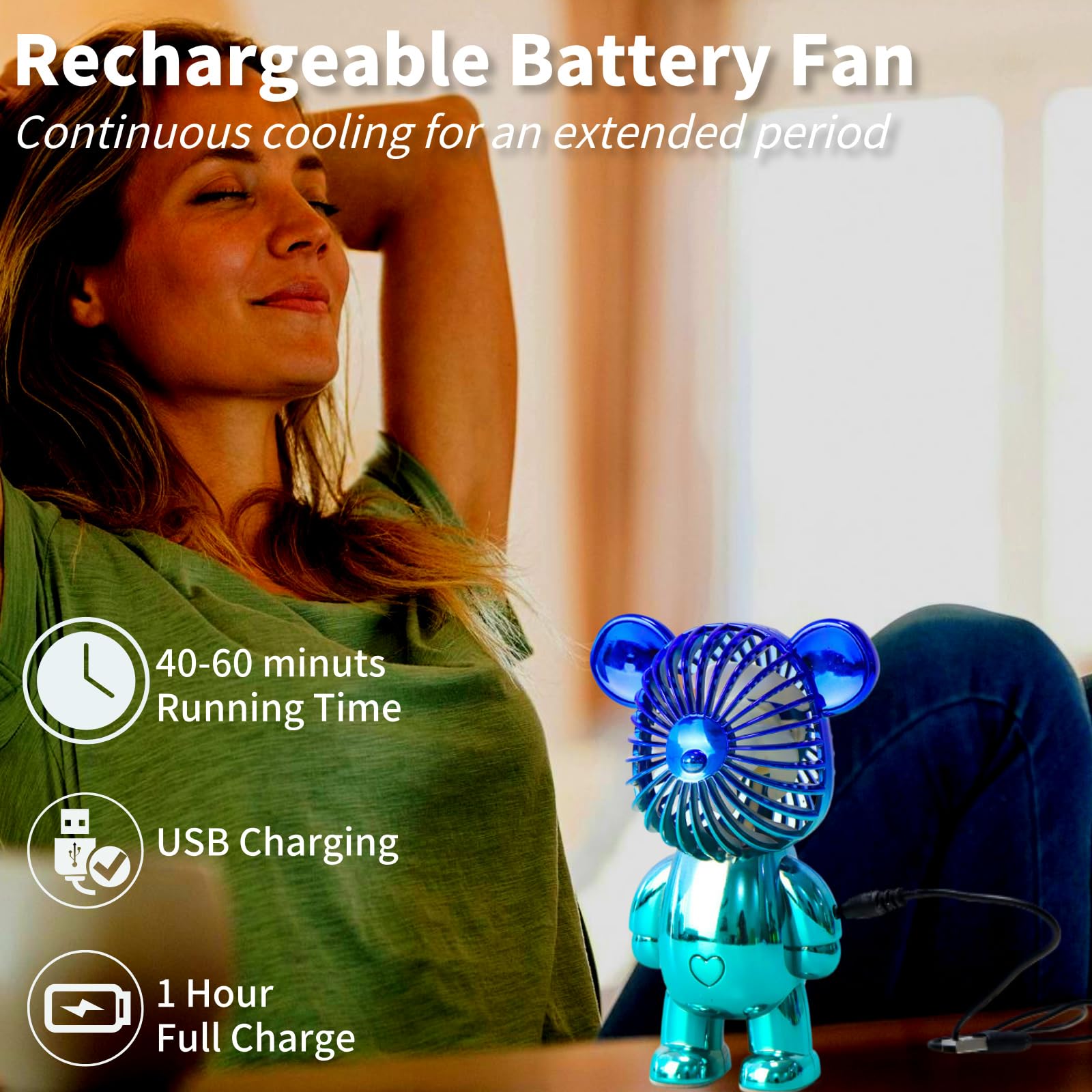 Foto 2 | Miniventilador Portátil Generic Bear, Portátil, Recargable Por Usb - Venta Internacional.