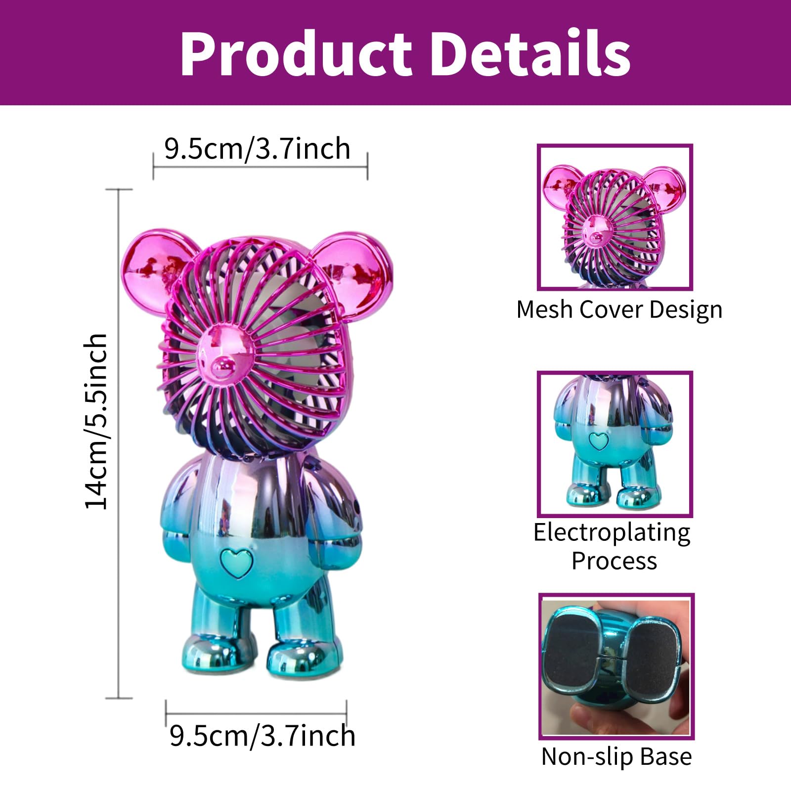 Foto 6 pulgar | Miniventilador Portátil Generic Bear, Portátil, Recargable Por Usb, Rosa - Venta Internacional.