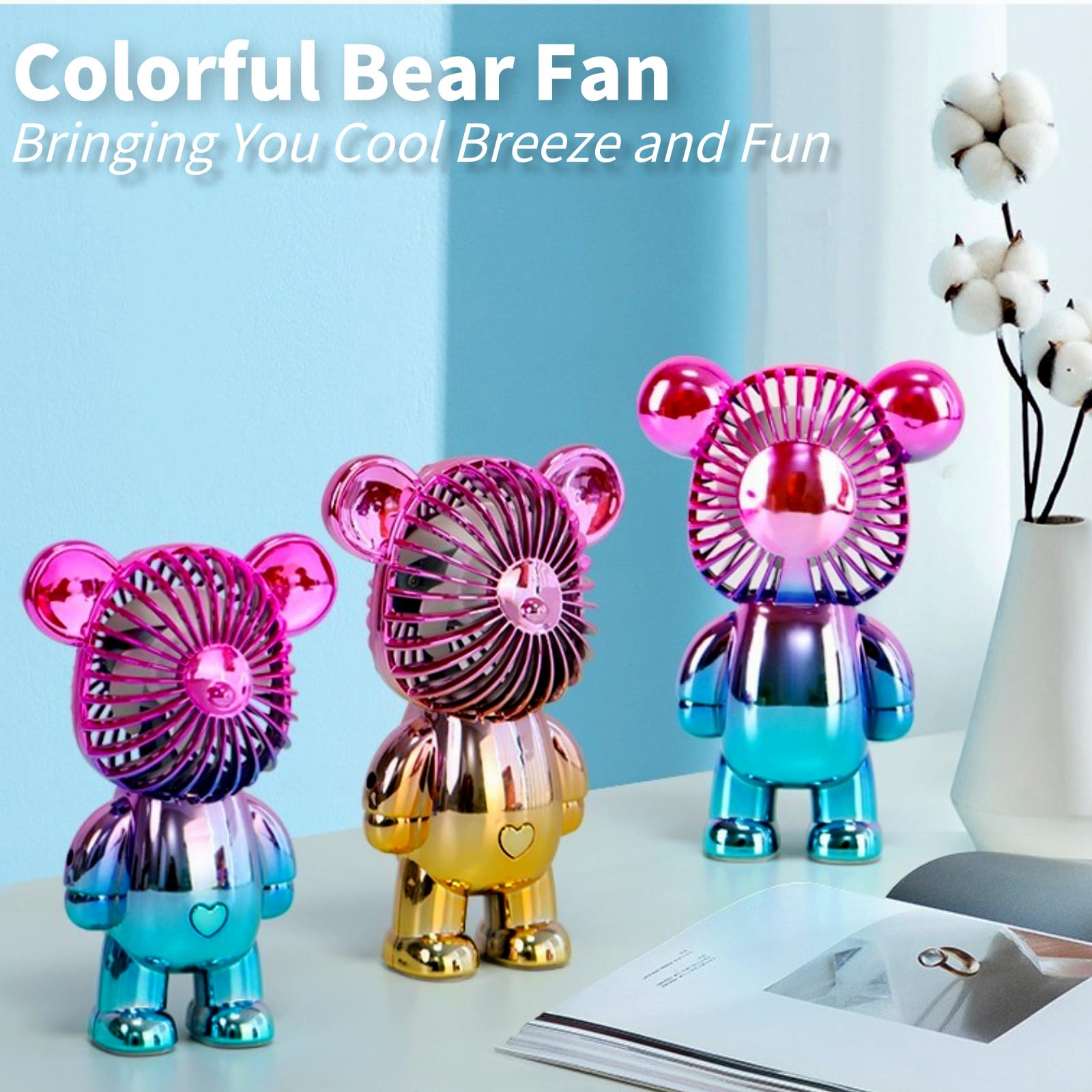 Foto 7 pulgar | Miniventilador Portátil Generic Bear, Portátil, Recargable Por Usb, Rosa - Venta Internacional.
